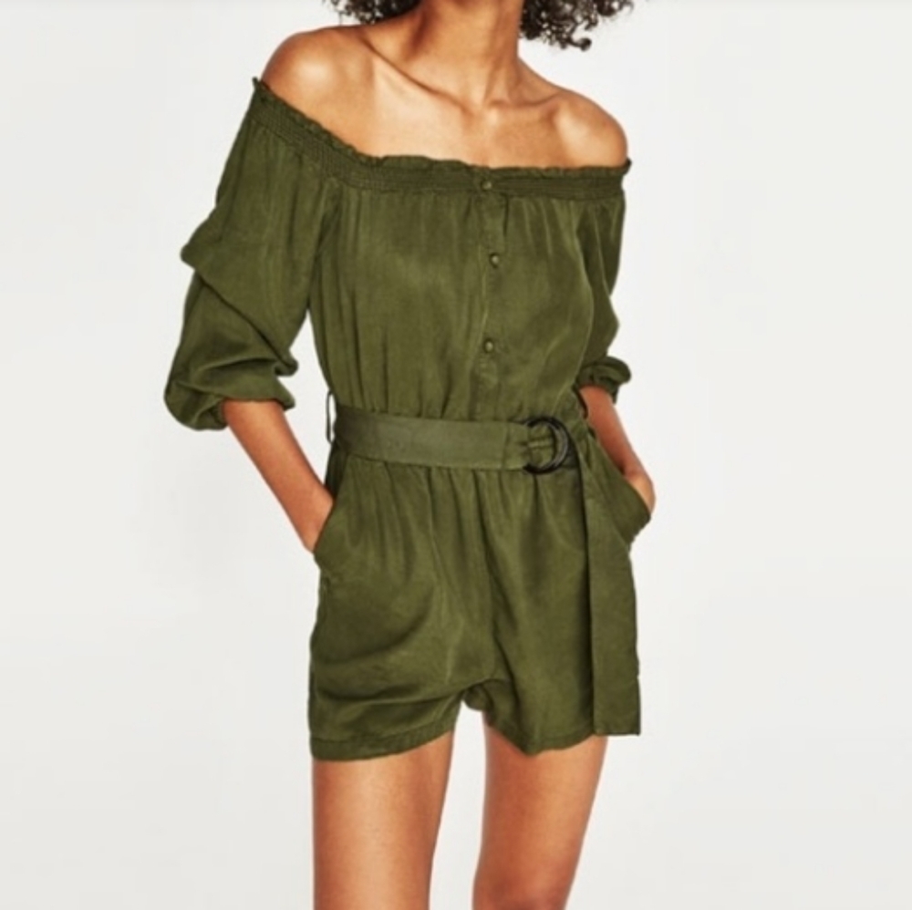 Zara Olive Off Shoulder Romper‎